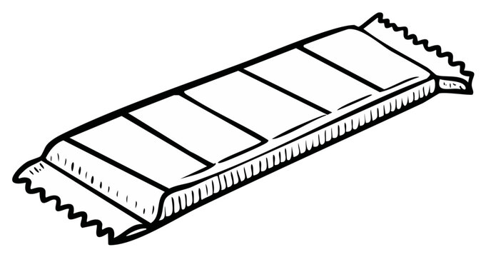 Hand drawn illustration of a segmented candy bar in wrapper