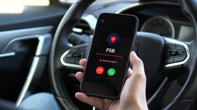 an incoming call from the Federal Security Service. The interface shows an encrypted channel and an Identity verified status. Ideal for illustrating federal operations, security protocols, and