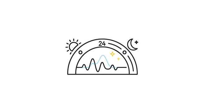 Circadian rhythm icon, 24 hour cycle symbol, day and night monitoring, sleep and activity tracker