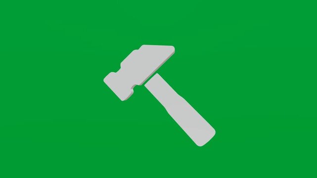 3D render of machinist's hammer icon on chroma key green screen background