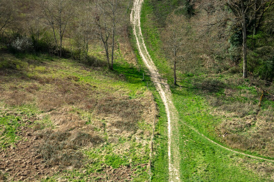 Walking trail and field viewed from Viaduc des Fauvettes - Gometz-le-chatel - Essonne - Ile-de-France - France