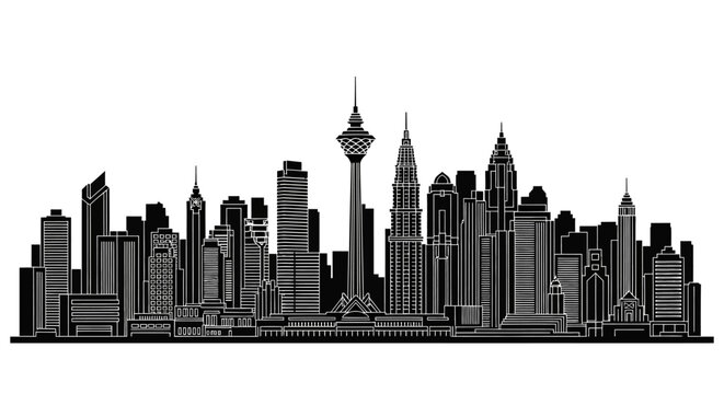 Tehran Skyline Silhouette Illustration, Minimalist Cityscape Art