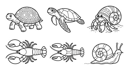 Marine animal illustrations black and white vector set © MdNirob