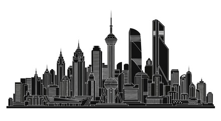 Fototapeta premium Shanghai City Skyline Silhouette Illustration