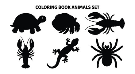 Marine animal illustrations black and white vector set © MdNirob