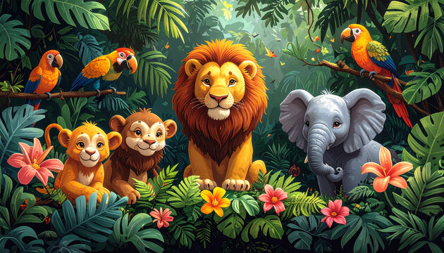 Cute Jungle Animals Illustration
