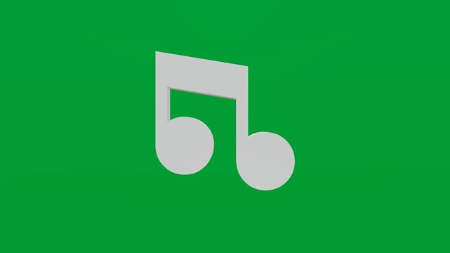 3D render of music note icon on chroma key green screen background