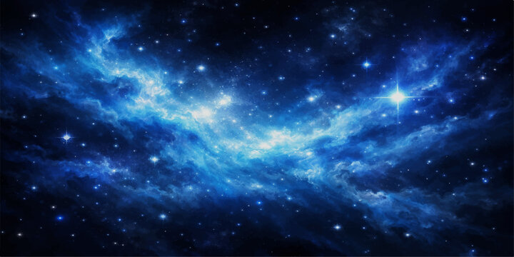 Deep blue space background with stars, galaxy and nebula, cosmic universe illustration with starfield, dark night sky and glowing celestial lights