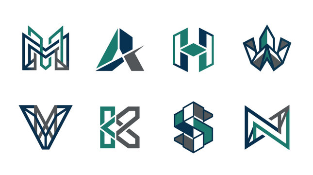 Collection of geometric letter logos.