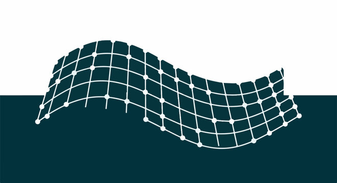 Abstract white grid with dots on dark blue and white background
