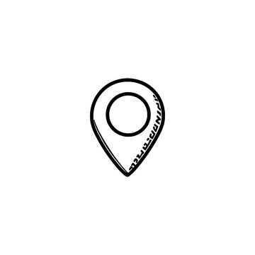 Localization strategy icon logo design. Map location pin sign and symbol. Hand drawn doodle localization icon. Global business navigation.