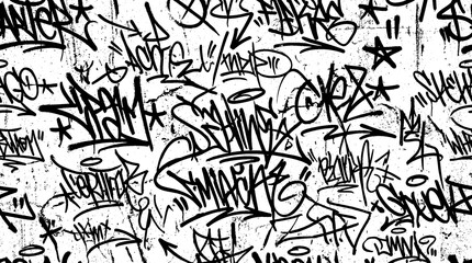 Vibrant graffiti street art covers urban wall with colorful tags and symbols. © Sentimental Visual