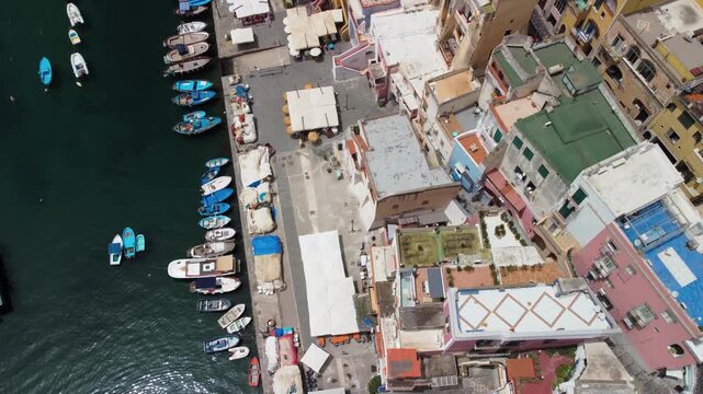 Crystal clear aerial view of Procida island and