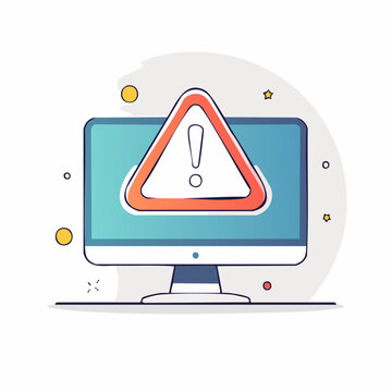 Computer screen with warning sign and exclamation mark