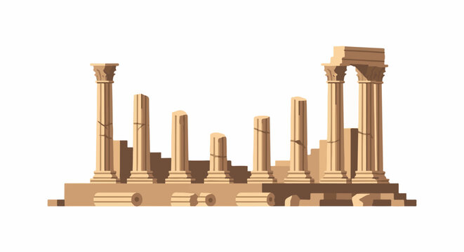 Ancient columns stand on a stone platform, some broken
