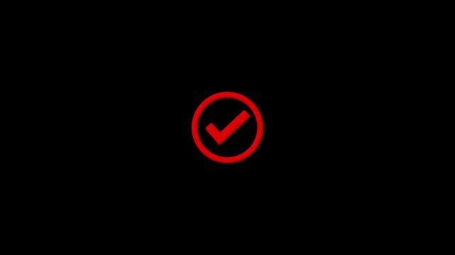 Red checkmark inside a red circle on a black background symbol sign