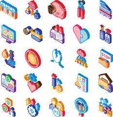 Fototapeta premium Collection of isometric icons representing various essential concepts for business strategy, finance management, technology innovation, and health solutions on a white background