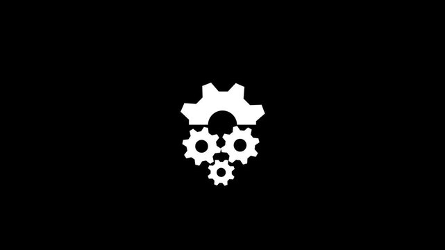 White gears icon on black background cogs machinery