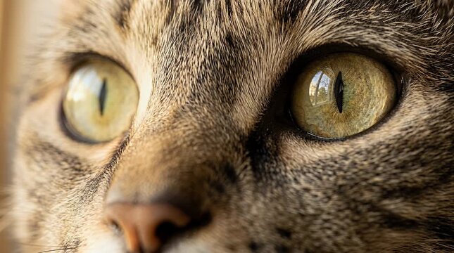 Close up of a domestic cats eyes with detailed fur and facial features