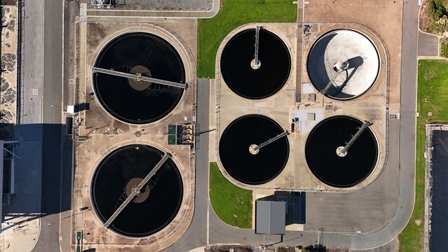 O'Sullivan Beach, Adelaide, South Australia: 4K Aerial Drone Footage of SA Water Christies Beach Wastewater Treatment Plant, Coastal Facility, Clarifier Tanks, Infrastructure, Solar Panels