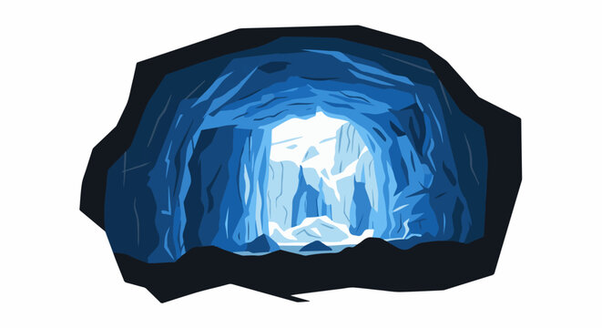 Blue icy cavern interior with bright light at the entrance