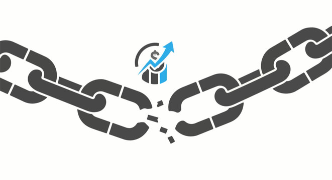 Broken chain with rising graph, symbolizing a breakthrough