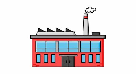 Fototapeta premium Cartoon factory with smoking chimney and large windows