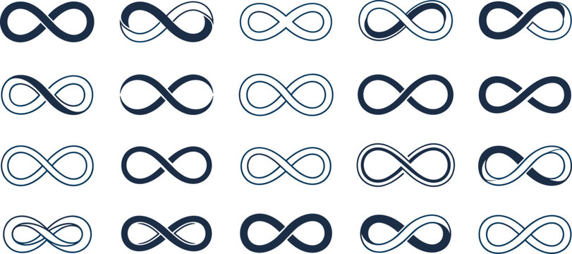 Infinity Symbol Line Icon Set Featuring Various Lemniscate Loops and Eternity Signs for Logo and Tattoo Design