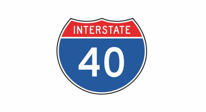 Classic Interstate 40 highway road sign, red and blue colors