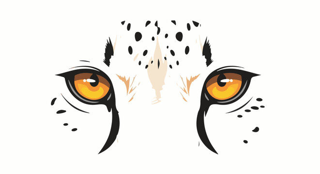 Close-up illustration of a white feline's piercing golden eyes and spotted face