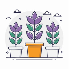 Obraz premium Potted Plants with Purple Flowers and Green Leaves