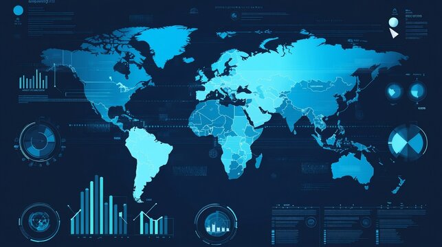 Global Digital Network Map with Data Analytics and Charts