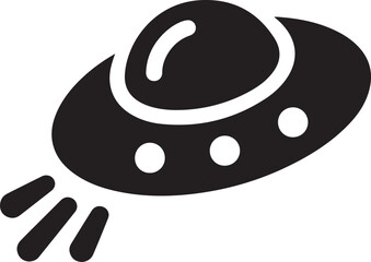 Flying saucer ufo icon black silhouette with science fiction outer space alien craft spacecraft © Farajul