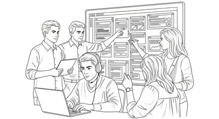 Obraz premium Business Team Collaborating on UI UX Design Vector Illustration