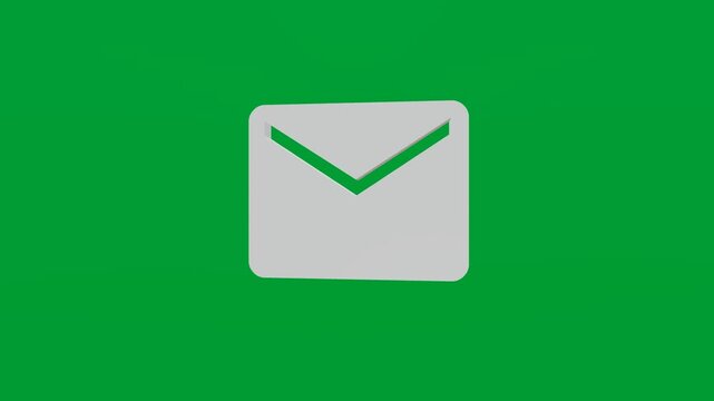 3D render of mail icon on chroma key green screen background