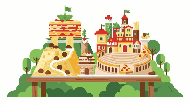 Culinary cityscape a delightful fusion of Italian food and architecture
