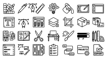 Fototapeta premium Minimal Graphic Design Outline Icons with Creative Process and Software Vector Symbols