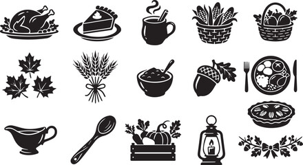 Thanksgiving Dinner And Autumn Harvest Holiday Celebration Icons Set © Tanbir