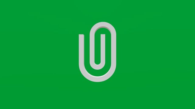 3D render of paper clip icon on chroma key green screen background