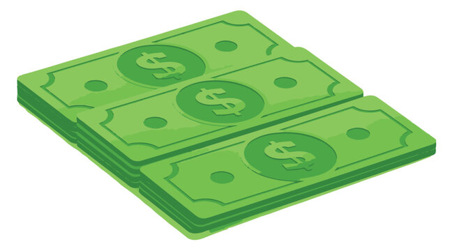 Stacked Green Dollar Bills with Symbols in Modern Flat Design