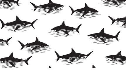 Fototapeta premium School of Sharks Swimming in Wavy Ocean Lines Artwork