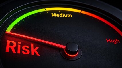 Naklejka premium Risk Assessment Measurement Gauge Concept with Red Needle and Color Scale