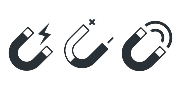 flat vector image on white background, set of magnet icons attracting anything