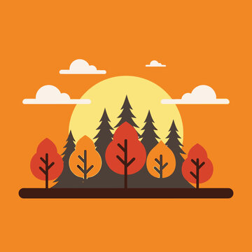 Autumn trees with changing leaves colors.