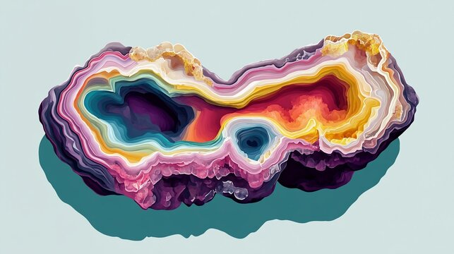 Abstract Agate Slice Macro: Vibrant Rainbow Layers of Crystal Geode Interior
