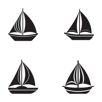Set of black sailboats with different sail positions on white background  various sailing yacht designs