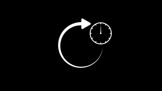 60 Minutes Clock Animation with Circular Arrow Loop and Black Background for Time Management and Deadlines.Animation video time