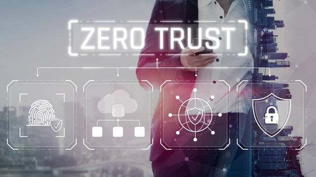 Modern Business Concept of Zero Trust Security with Digital Icons Representing Protection, Risk Assessment, and Cloud Infrastructure Sigmoid