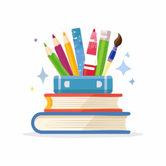 Fototapeta premium Stack of Books with School Supplies