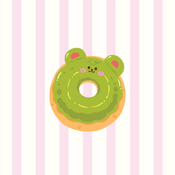 Cute Bear Matcha Donut Illustration